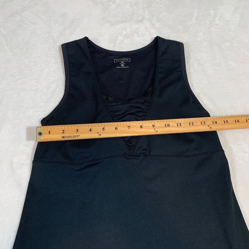Athleta Black Ruched V Neck Tank Top Built In Bra Activewear Women's Tankini 36D - Picture 11 of 12
